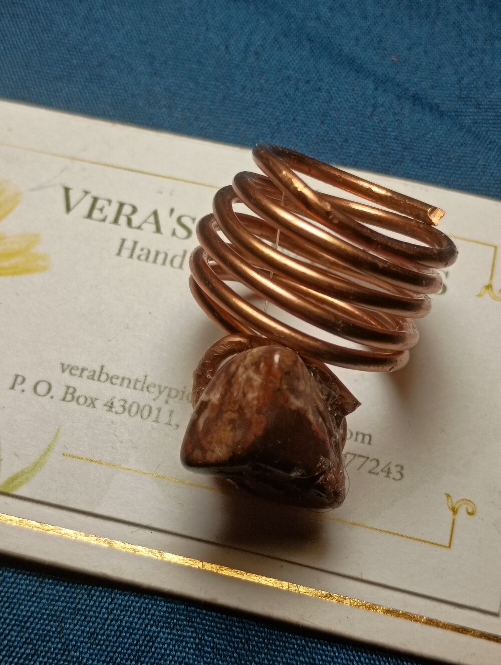 Adjustable Copper Coil Ring with Brown Jasper Accent